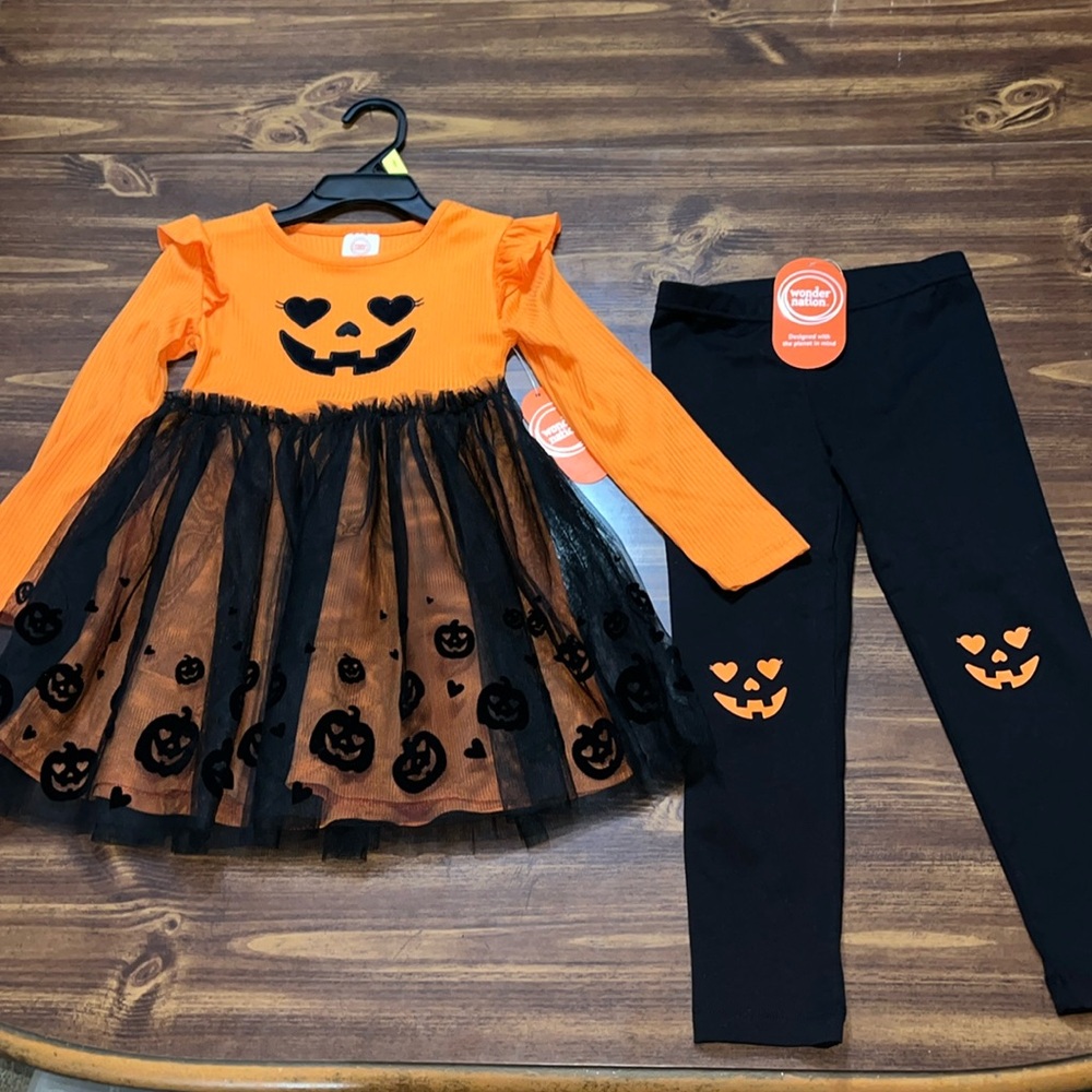 🎃Wonder Nation Toddler Girl Halloween Tutu Dress size 3T leggings size 4T🎃